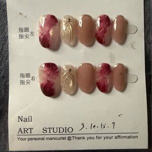 Handmade Press-On Nails in Blush, Berry & Gold Glitter